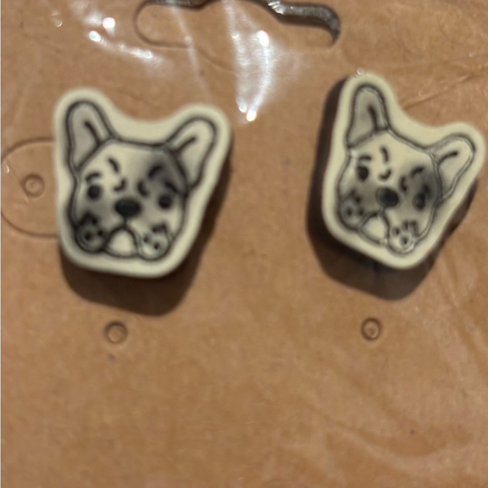 Handcrafted Frenchie Earrings.  Handpainted wooden with sterling backing❤️❤️❤️